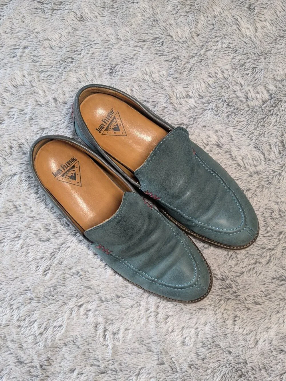 John Fluevog Reynolds Loafer Leather Green Teal Blue Size 12 Men's